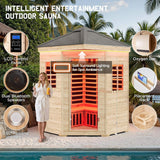 Thermora Monaco 4-Person Low EMF Spruce Wood Outdoor Infrared Sauna With Bluetooth Speakers And LED Lights (SAK16270)