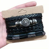 4-Piece Set: Exquisite Vintage-Style PU Leather Woven Handmade Charm Bracelets for Men