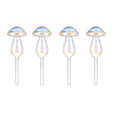 4-Pieces: Clear Glass Plant Watering Globes Iridescent Rainbow Gradient Mushroom