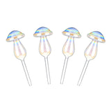 4-Pieces: Clear Glass Plant Watering Globes Iridescent Rainbow Gradient Mushroom