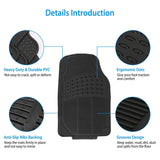 4-Pieces: Heavy Duty PVC Rubber Automotive Floor Mats with Trimmable Design