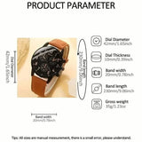4-Pieces: Men's Fashion Brown Faux Leather Quartz Watch & Bracelet Set