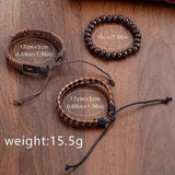 4-Pieces: Men's Fashion Brown Faux Leather Quartz Watch & Bracelet Set