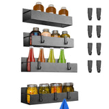 4-Pieces: Spice Rack Strong Magnetic Seasoning Storage Shelf with 8 Removable Hooks
