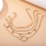 4-Pieces: Vintage Leaf Pendant Hand Chain Bracelet Set For Women
