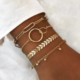 4-Pieces: Vintage Leaf Pendant Hand Chain Bracelet Set For Women