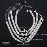 4-Pieces: Wide Edge Chain Anklets Set