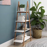 4-Tier Bookshelf Wooden Ladder Shelf Wooden Bookcase A- Shaped
