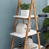 4-Tier Bookshelf Wooden Ladder Shelf Wooden Bookcase A- Shaped