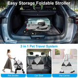 4 Wheels Pet Stroller Foldable with Removable Liner Storage Basket