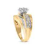14K Yellow Gold 2-1/3 Cttw Diamond Cluster Channel Set Chevron Shaped Band Engagement Ring & Wedding Band Set (H-I Color, SI1-SI2 Clarity)- Size 5