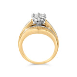 14K Yellow Gold 2-1/3 Cttw Diamond Cluster Channel Set Chevron Shaped Band Engagement Ring & Wedding Band Set (H-I Color, SI1-SI2 Clarity)- Size 5