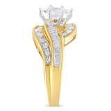 14KT Two-Toned Gold Marquise, Baguette and Round Cut Diamond Bypass Ring (1 cttw, H-I Color, SI1-SI2 Clarity) (Size 7)