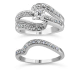 .925 Sterling Silver 1/3 Cttw Round Diamond Crisscross Engagement Ring Bridal Set (H-I Color, I1-I2 Clarity ) - Size 7