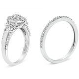 .925 Sterling Silver 1/3 Cttw Diamond 7 Stone Cluster and Halo Engagement Ring and Wedding Band Set (I-J Color, I1-I2 Clarity) - Size 7