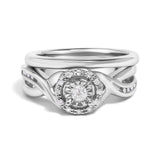 .925 Sterling Silver 1/7 Cttw Diamond Halo Bypass Engagement Ring and Wedding Band Set (I-J Color, I3 Clarity)- Size 7