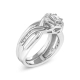 .925 Sterling Silver 1/7 Cttw Diamond Halo Bypass Engagement Ring and Wedding Band Set (I-J Color, I3 Clarity)- Size 7