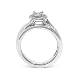 .925 Sterling Silver 1/7 Cttw Diamond Halo Bypass Engagement Ring and Wedding Band Set (I-J Color, I3 Clarity)- Size 7