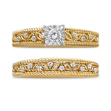 14K Yellow Gold Plated .925 Sterling Silver 1/5 Cttw Diamond Art Deco Style Engagement Ring Bridal Set (I-J Color, I3 Clarity) - Ring Size 7