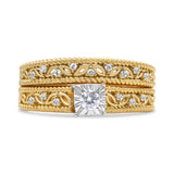 14K Yellow Gold Plated .925 Sterling Silver 1/5 Cttw Diamond Art Deco Style Engagement Ring Bridal Set (I-J Color, I3 Clarity) - Ring Size 7