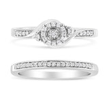 .925 Sterling Silver 1/4 Cttw Diamond Halo and Swirl Engagement Ring and Wedding Band Set (I-J Color, I3 Clarity)- Ring Size 7
