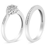 .925 Sterling Silver 1/4 Cttw Diamond Halo and Swirl Engagement Ring and Wedding Band Set (I-J Color, I3 Clarity)- Ring Size 7