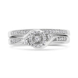 .925 Sterling Silver 1/4 Cttw Diamond Halo and Swirl Engagement Ring and Wedding Band Set (I-J Color, I3 Clarity)- Ring Size 7