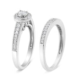 .925 Sterling Silver 1/2 Ctw Diamond Halo and Milgrain Engagement Ring Bridal Set (I-J Color, I3 Clarity) - Ring Size 7