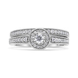.925 Sterling Silver 1/2 Ctw Diamond Halo and Milgrain Engagement Ring Bridal Set (I-J Color, I3 Clarity) - Ring Size 7
