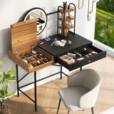40 inch Makeup Vanity Desk with 3-Mode Lighted Mirror & Wireless Charging Station,Vanity Table with Drawer & 3 Open Shelves for Ample Storage Space,Dressing Table for Bedroom