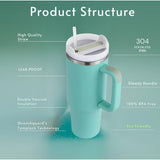 40 oz Water Tumbler Cup Stainless Steel Insulated Bottle Handle & Straw Travel