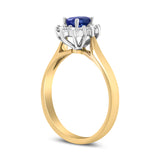 14K Yellow Gold 1/5 Cttw Round Diamond and 6x4mm Oval Blue Tanzanite Halo Ring (H-I Color, I1-I2 Clarity) - Size 7.75