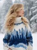 Womens Autumn High-Neck Sweater Retro Print American Streetwear Brand Loose-Fit Sweater