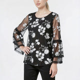 Alfani Embroidered Sheer-Sleeve Top, Size Small