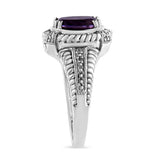 .925 Sterling Silver Prong Set Natural Oval Shape 9X7 MM Purple Amethyst Solitaire and Diamond Accent Ring (I-J Color, I1-I2 Clarity) - Ring Size 7