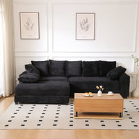 108.6' Sectional Sofa, Thickened Corduroy Sectional Couches For Living Room,comfortable L-shaped Chaise Sectional Sofa With Storage Ottoman,Eight Throw Pillows,Black