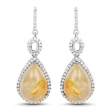 10.04 Carat Genuine Golden Rutile And White Topaz .925 Sterling Silver Earrings