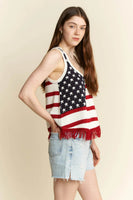 Jade By Jane Full Size American Flag Fringe Tank Top Plus Size