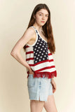 Jade By Jane Full Size American Flag Fringe Tank Top Plus Size
