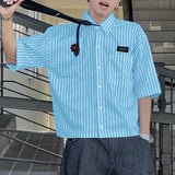 Loose-fitting Cropped Mens Striped Short-sleeve Shirt