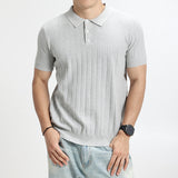 Mens Light-Luxury Rib-Knit Polo Shirt