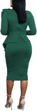 Women's Peplum Bodycon Long Sleeve Wear to Work Dresses Bow Party Club Ruffle Formal Cocktail Pencil Dress