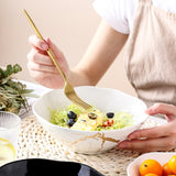 Large Porcelain Bowl With A Marble Pattern For Home Use