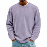 Mens Casual Long-sleeve Crew-neck Corduroy Sweatshirt