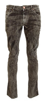 Acht Gray Washed Cotton Corduroy Slim Fit Men Jeans