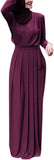 FPOVFPO Women's Muslim Abaya Dress - One-Piece V Neck Belt Tie Islamic Full Length Kaftan Daily Casual Dress