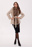 Genuine Polar Fox Fur Virgin Wool Coat in Nude