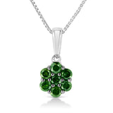 .925 Sterling Silver 1/2 Cttw Prong Set Treated Green Diamond Floral Cluster 18" Pendant Necklace (Green Color, I1-I2 Clarity)