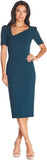 Dress the Population Womens Ruth Short Puff Sleeves Asymmetrical Neckline Bodycon Midi Dress