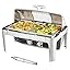 VEVOR Roll Top Chafing Dish Buffet Complete Set, 9Qt Stainless Steel Chafer with Full Size Pan, Rectangle Catering Warmer Server with Lid Water Pan Folding Stand Fuel Holder Meal Clip, Silver